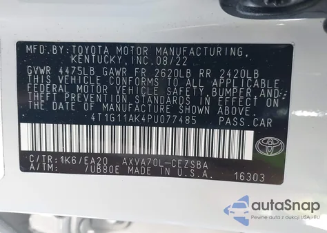 2023 Toyota Camry Se из США, поврежденный, VIN 4T1G11AK4PU077485